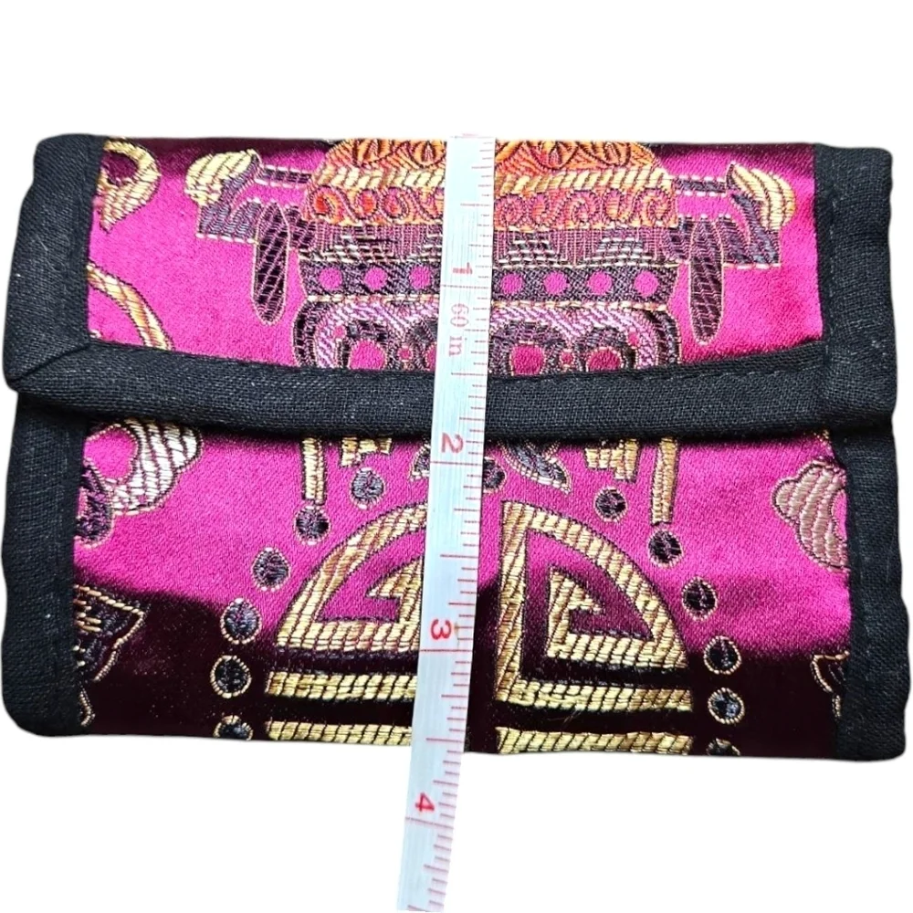 Vintage Oriental Brocade Trifold Silk Wallet Made In Nepal Embroidered Colorful